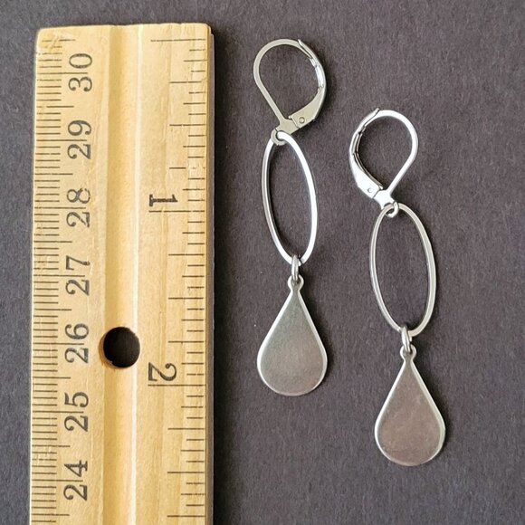 TEARDROP Oval Stainless Steel Lever Back Earrings Minimalist - Picture 2 of 6